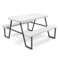Camping Table and Chairs with Umbrella Hole and Metal Frame for Boys Girls Ages 3-8-White