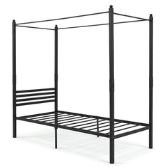 Canopy Bed Frame with 4-Poster and Headboard and Under-bed Storage-Black