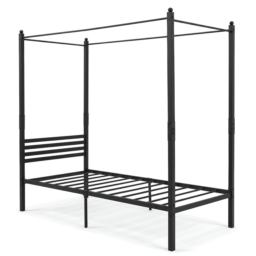 Canopy Bed Frame with 4-Poster and Headboard and Under-bed Storage-Black