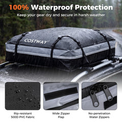 The cargo carrier in the rain with close-up details of the fabric and zipper flaps