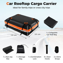 Dimensions and contents of the roof bag are shown