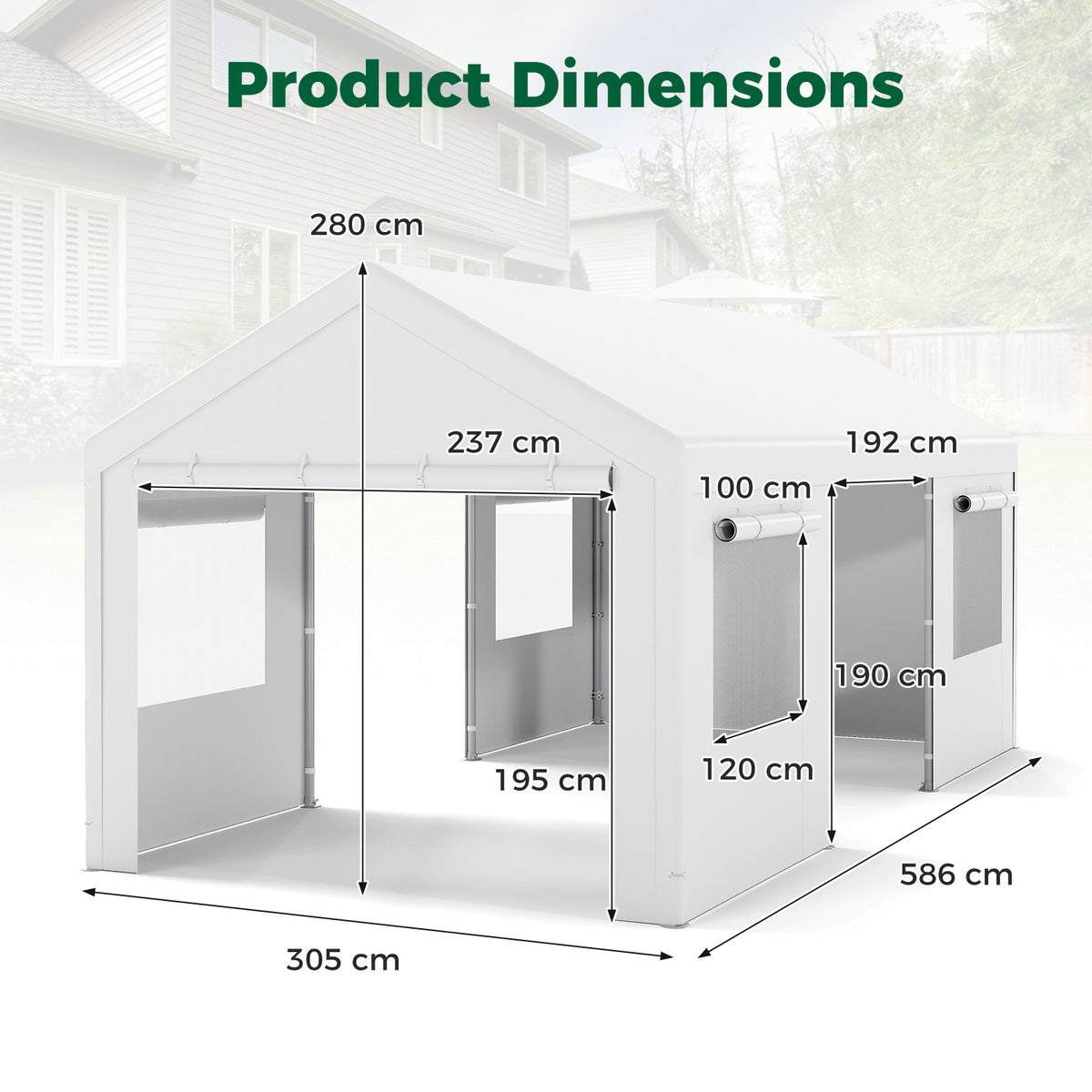 Carport Heavy-Duty Car Canopy with Roll-Up Ventilated Windows-White