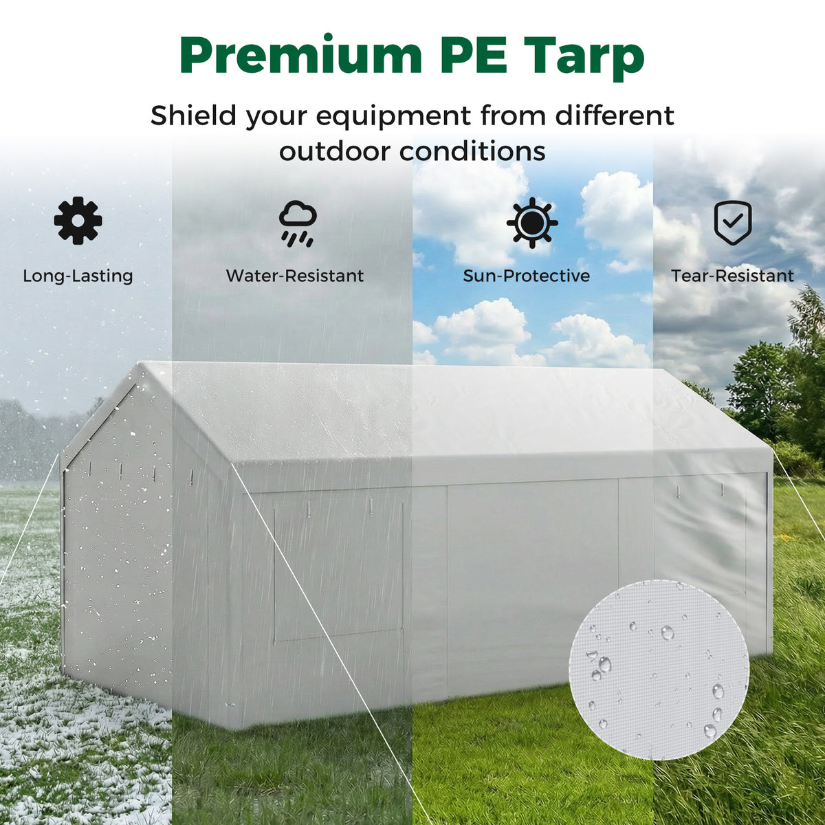 Carport Heavy-Duty Car Canopy with Roll-Up Ventilated Windows-White