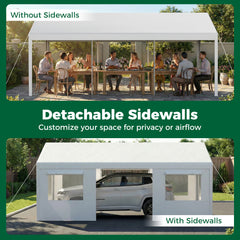 Carport Heavy-Duty Car Canopy with Roll-Up Ventilated Windows-White