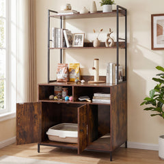Cat Litter Box Enclosure 144.5 cm Tall Hidden Cat Washroom Furniture with Wide Countertop-Rustic Brown