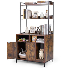 Cat Litter Box Enclosure 144.5 cm Tall Hidden Cat Washroom Furniture with Wide Countertop-Rustic Brown
