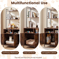 Cat Litter Box Enclosure 144.5 cm Tall Hidden Cat Washroom Furniture with Wide Countertop-Rustic Brown
