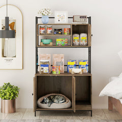 Cat Litter Box Enclosure with Storage Shelves Large Hidden Cat Washroom Furniture with Metal Frame-Grey