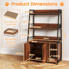 Cat Litter Box Enclosure with Storage Shelves and Scratching Pad-Walnut