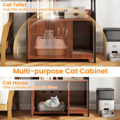 Cat Litter Box Enclosure with Storage Shelves and Scratching Pad-Walnut