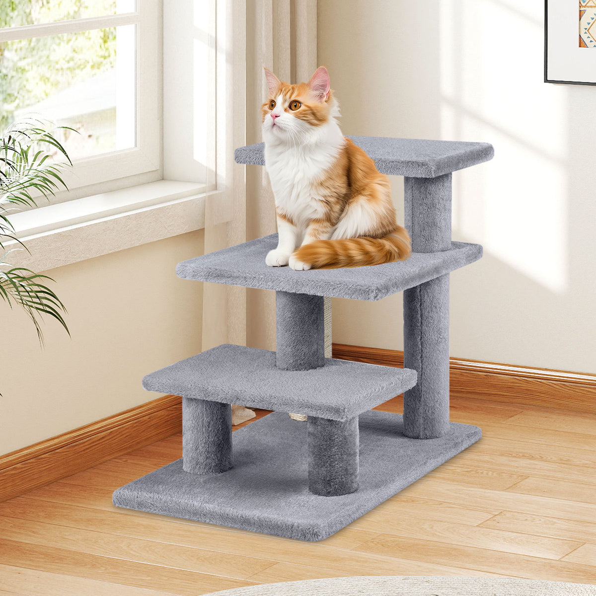 Cat Stairs 2-in-1 Cat Tree Tower Pet Steps with Sisal Scratching Post-Grey