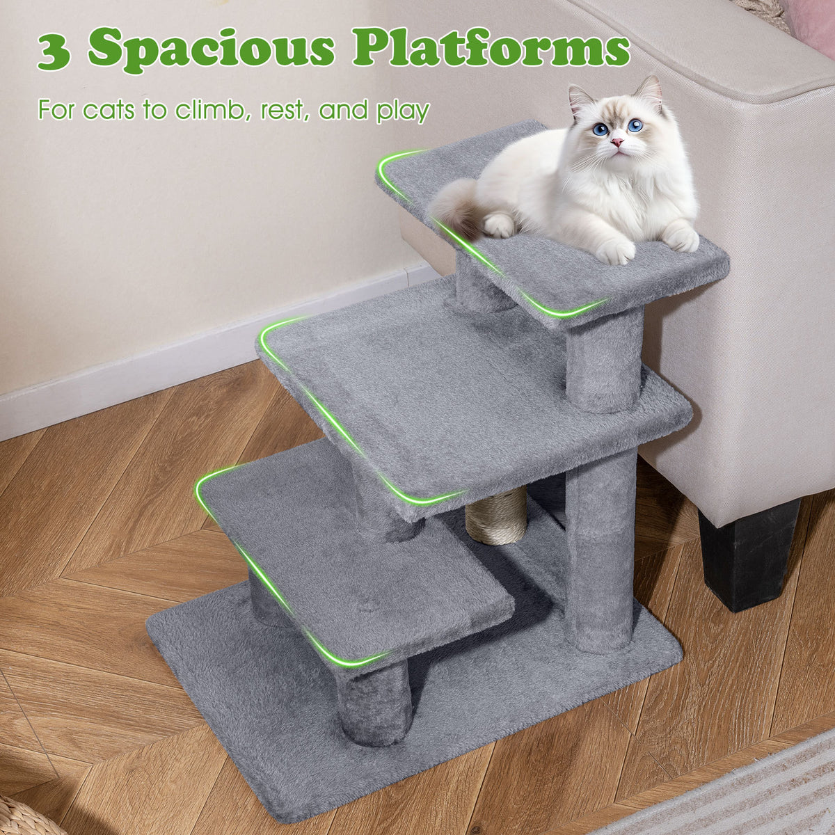 Cat Stairs 2-in-1 Cat Tree Tower Pet Steps with Sisal Scratching Post-Grey