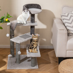 Cat Tree Kitten Tower 5-Level Cat Stairs with Sisal & Jute Scratching Posts and Mats-Grey