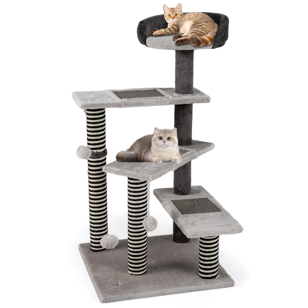 Cat Tree Kitten Tower 5-Level Cat Stairs with Sisal & Jute Scratching Posts and Mats-Grey