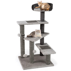 Cat Tree Kitten Tower 5-Level Cat Stairs with Sisal & Jute Scratching Posts and Mats-Grey
