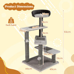 Cat Tree Kitten Tower 5-Level Cat Stairs with Sisal & Jute Scratching Posts and Mats-Grey