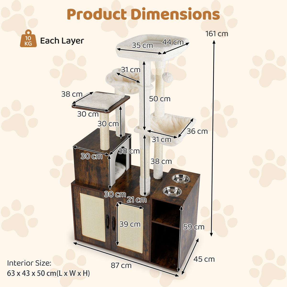 Cat Tree with Litter Box Enclosure Condo All-in-One Wooden Hidden Cat Furniture-Rustic Brown