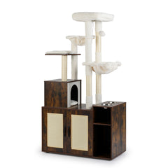 Cat Tree with Litter Box Enclosure Condo All-in-One Wooden Hidden Cat Furniture-Rustic Brown