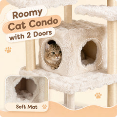 Cat Tree with Sisal Scratching Posts and Platform for Indoor Cats-Beige