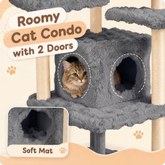 Cat Tree with Sisal Scratching Posts and Platform for Indoor Cats-Grey