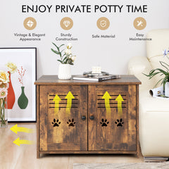 Cat Litter Box Enclosure with Double Louvered Doors, Side Entrance-Rustic Brown