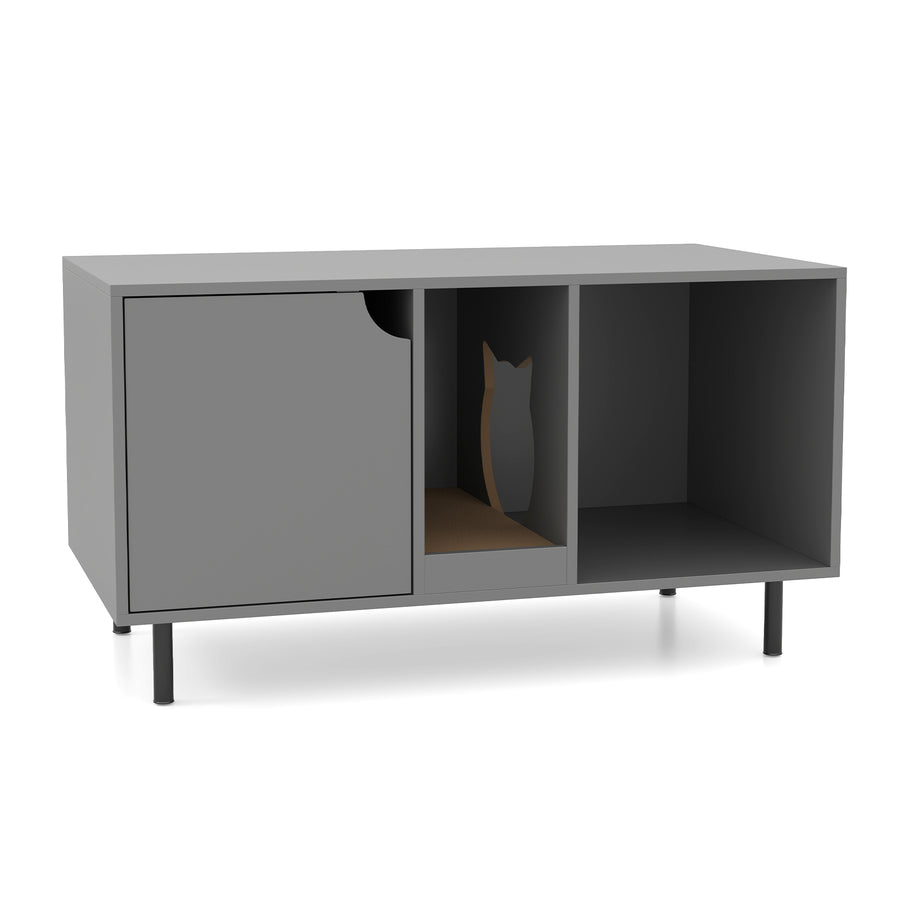 Cat Litter Box Enclosure with Storage and Removable Scratching Board-Grey