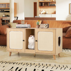 Cat Litter Box Enclosure for 2 Cats Hidden Cat Washroom Furniture-Natural