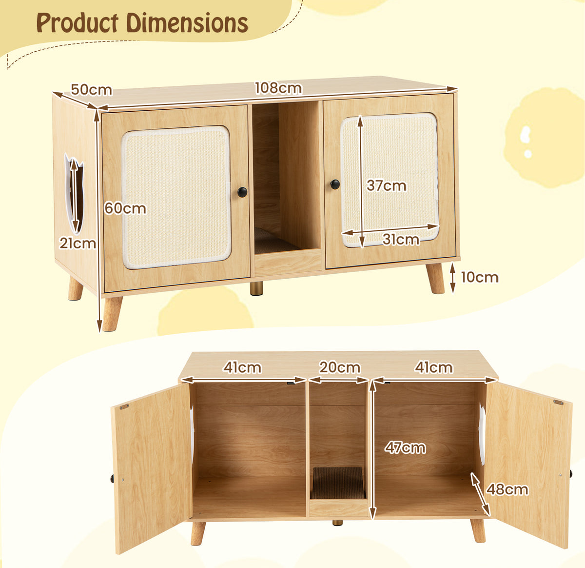 Cat Litter Box Enclosure for 2 Cats Hidden Cat Washroom Furniture-Natural