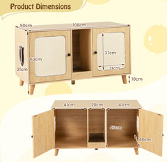 Cat Litter Box Enclosure for 2 Cats Hidden Cat Washroom Furniture-Natural