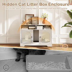 Cat Litter Box Enclosure for 2 Cats with Storage Double Rooms Scratching Board-White