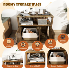 Cat Litter Box Enclosure with Doors and Side Entrance-Oak