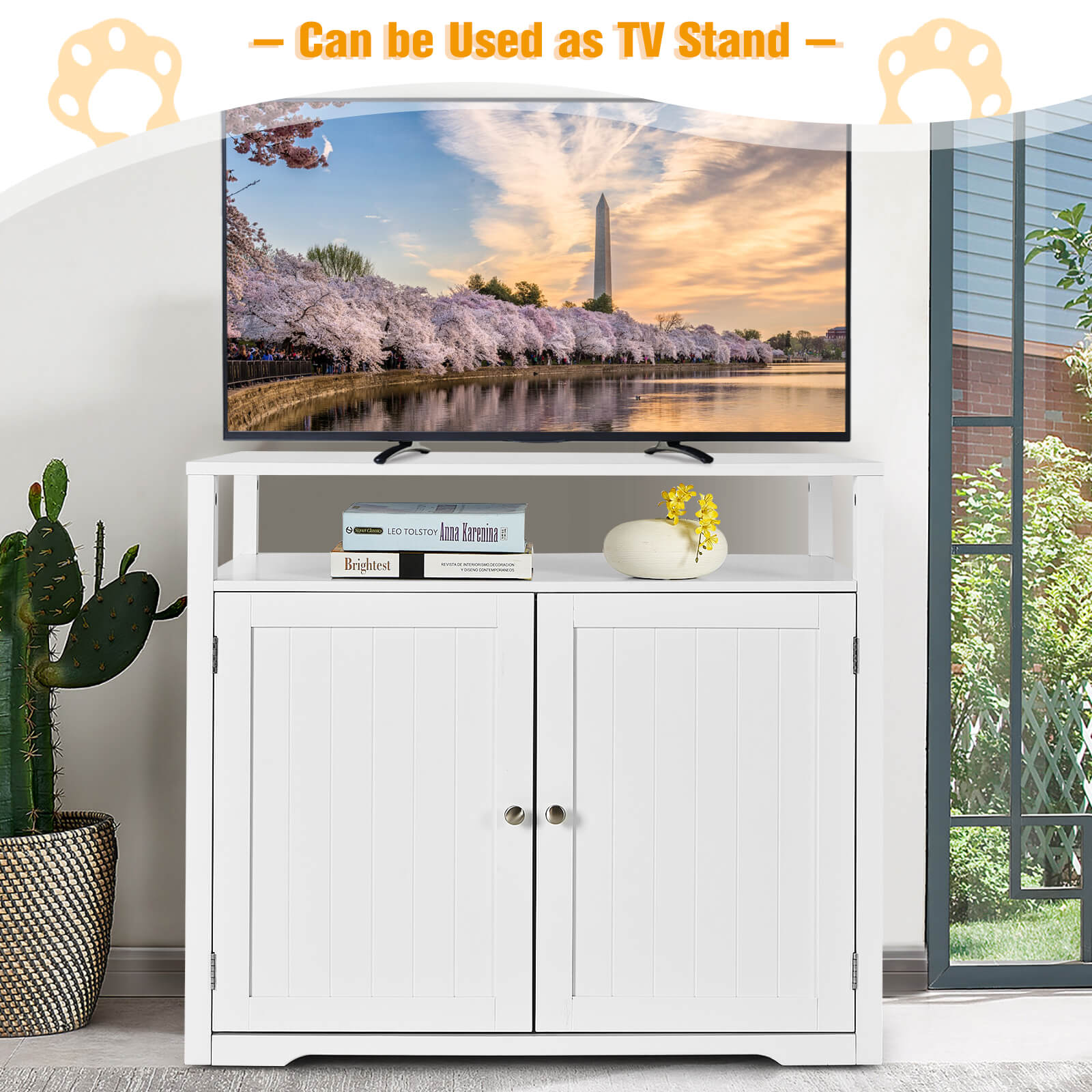 Cat Litter Box Enclosure with Adjustable and Removable Divider-White