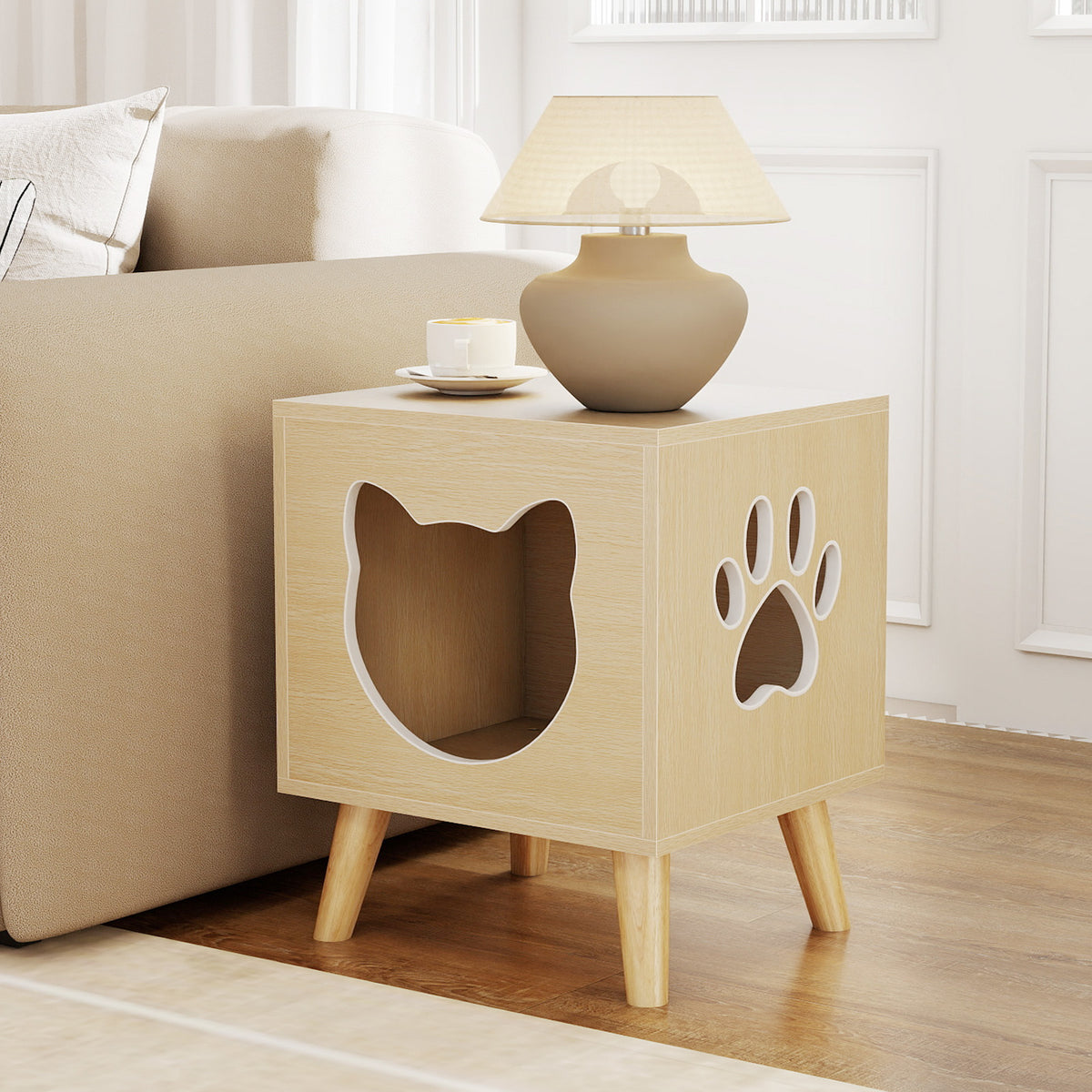Cat Litter Box Enclosure with Rubber Wood Legs and Detachable Top