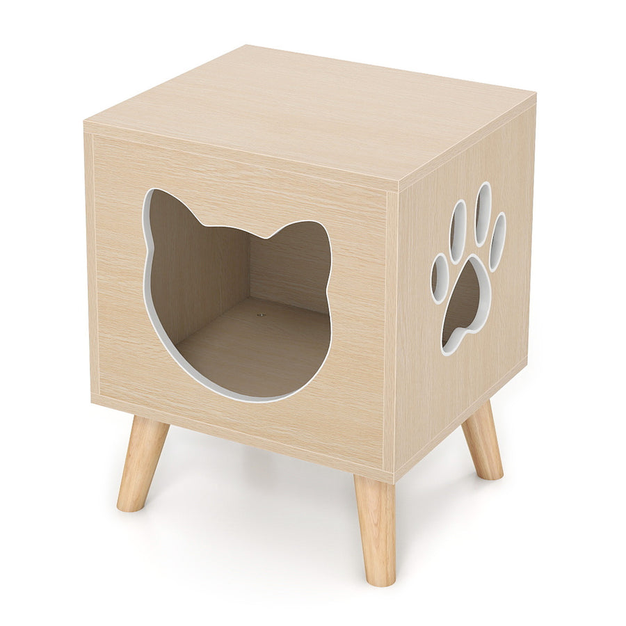 Cat Litter Box Enclosure with Rubber Wood Legs and Detachable Top