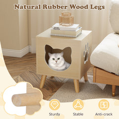 Cat Litter Box Enclosure with Rubber Wood Legs and Detachable Top
