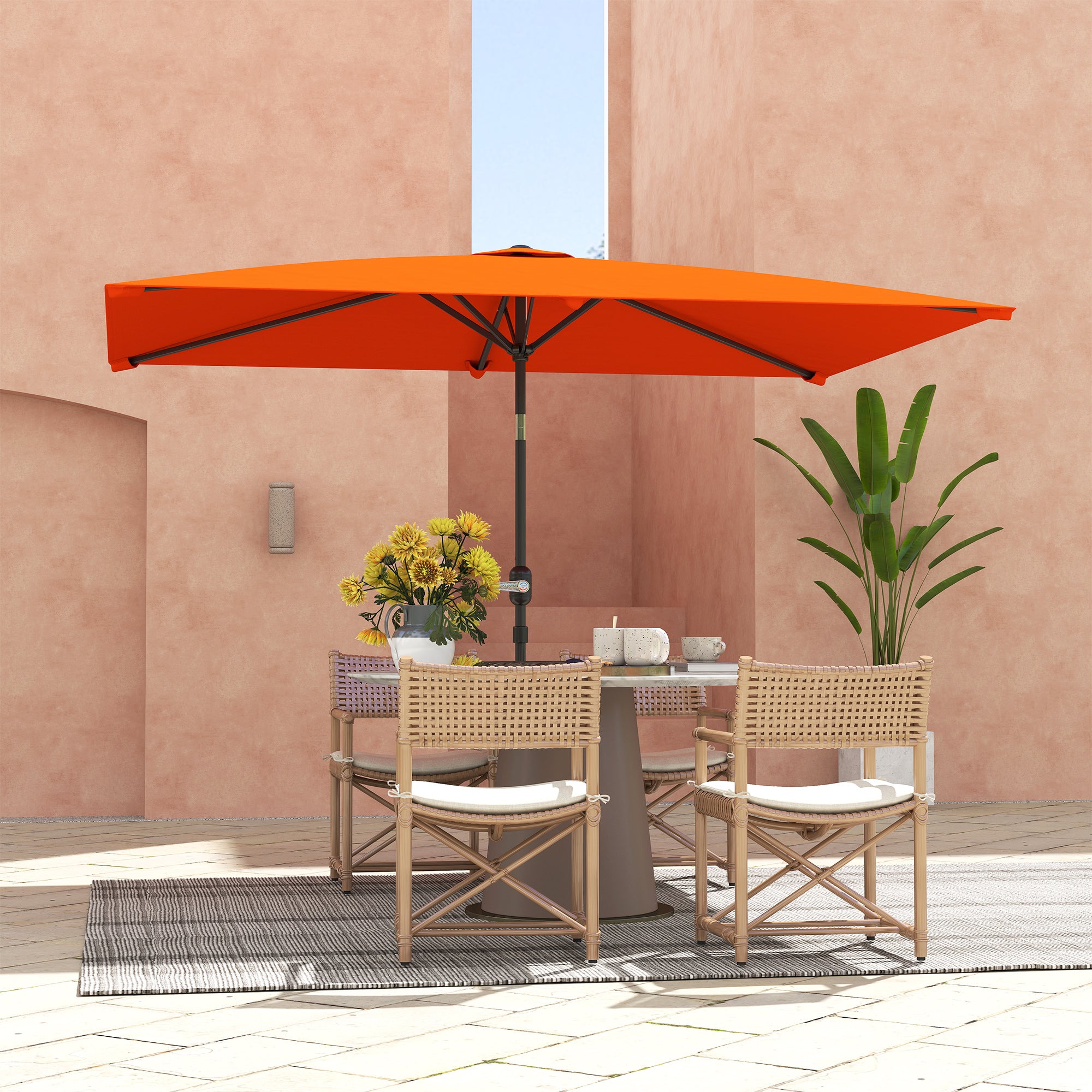Outsunny 3x2m Patio Parasol Garden Umbrellas Canopy with Aluminium Tilt Crank Rectangular Sun Shade Steel, Orange