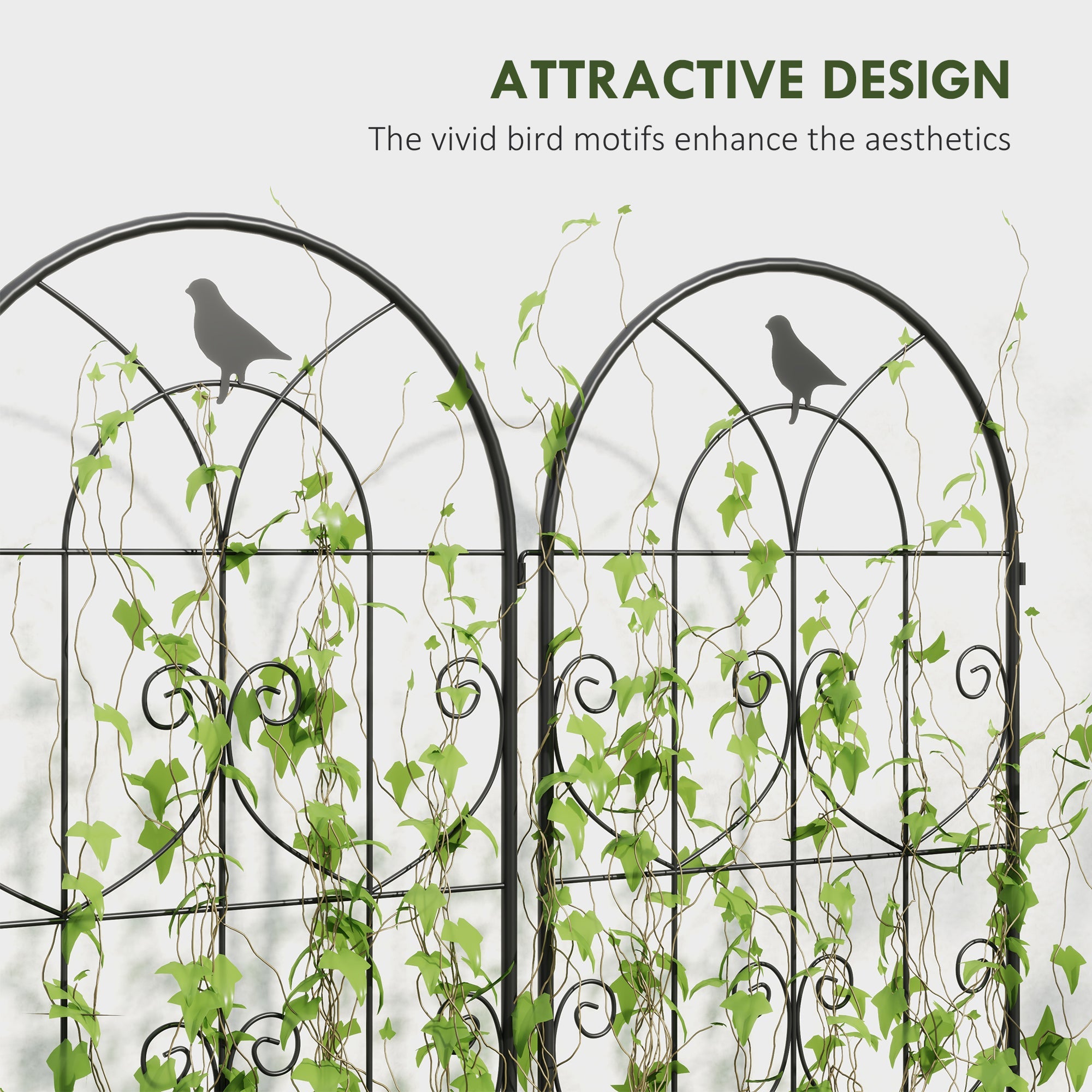 Outsunny Set of 2 Garden Trellis, Metal Fence Panels for Climbing Outdoor Plants, Flowers, 180 x 50cm