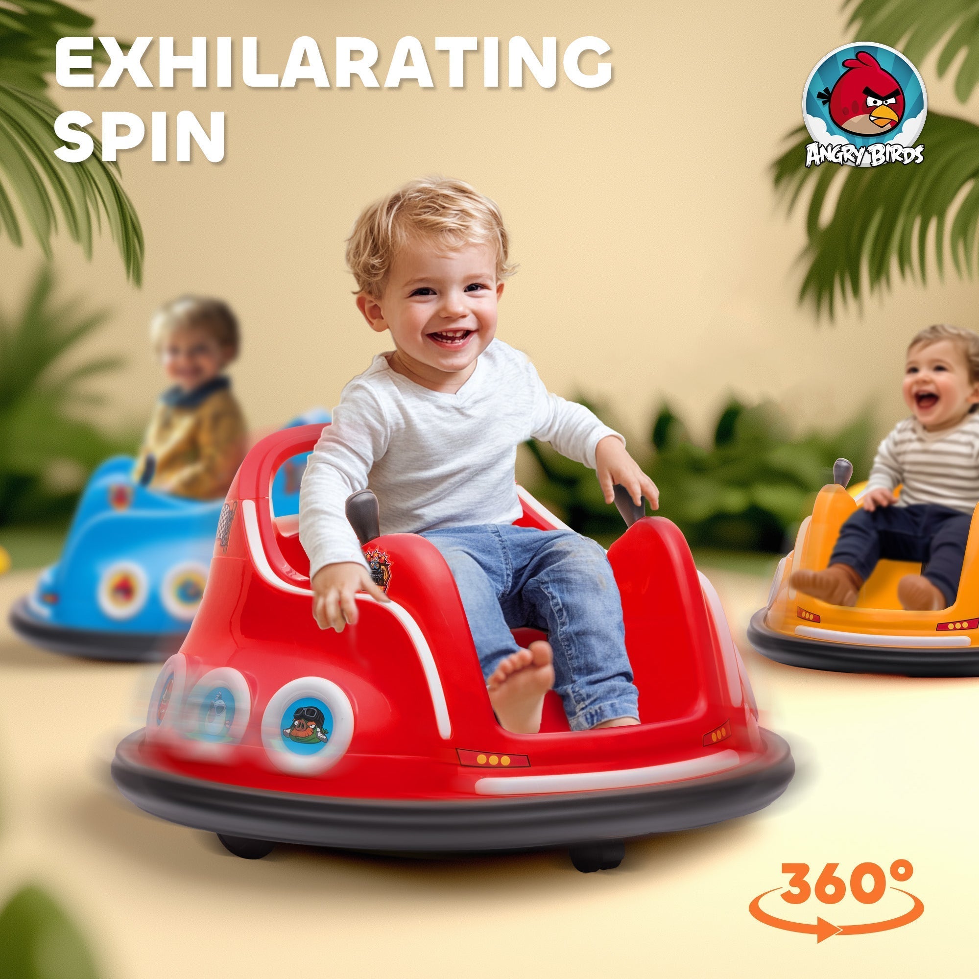 AIYAPLAY Angry Bird Licensed Waltzer Car, 12V Kids Bumper Car w/ Joysticks, Remote, Music LED Lights, Red