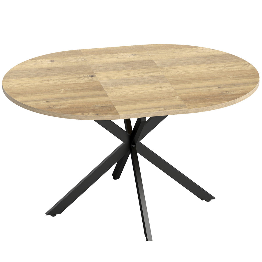 HOMCOM Extendable Dining Table for 4-6, Industrial Kitchen Dinner Table with Butterfly Leaf and X-Shape Base, Natural Wood