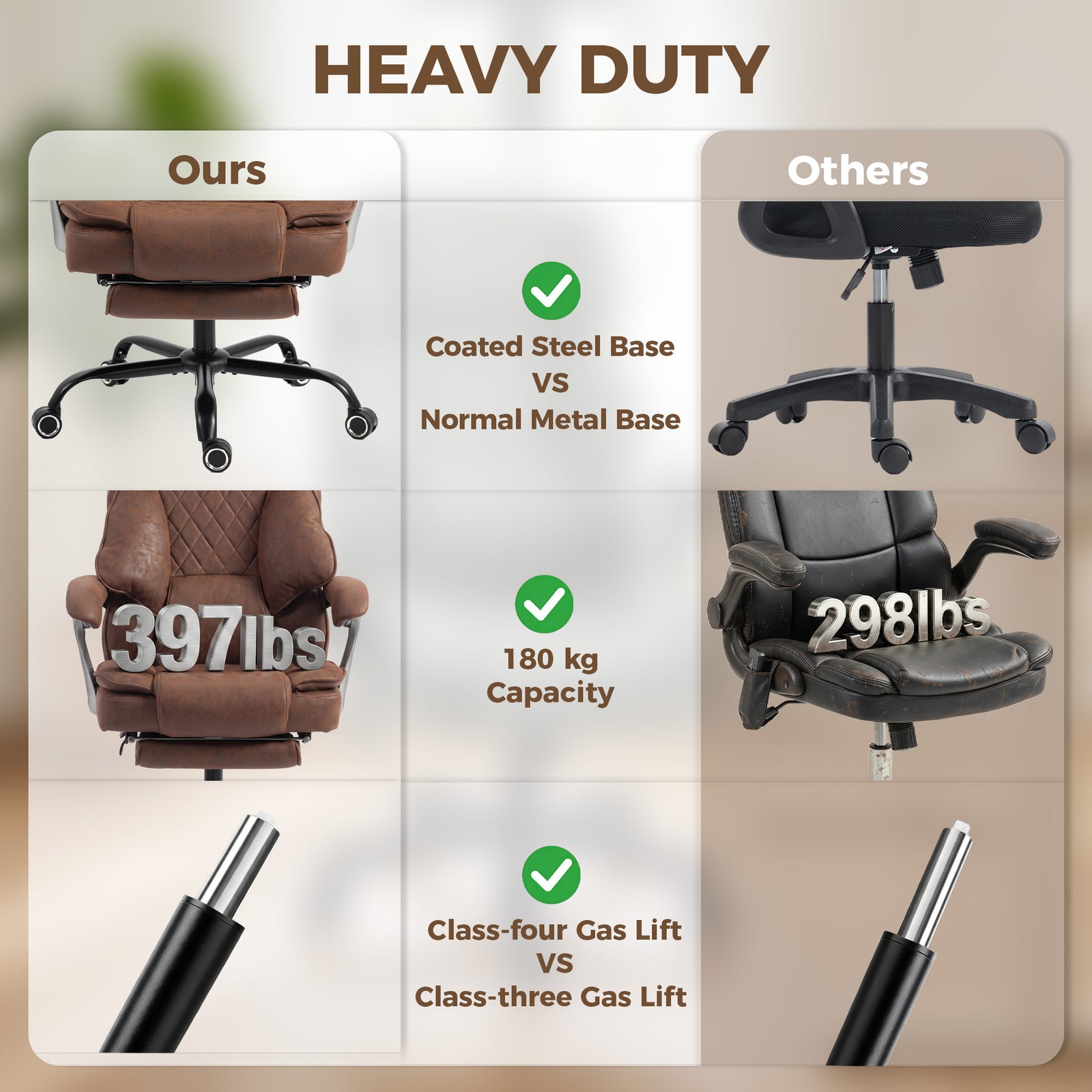HOMCOM Executive Office Chair, Leathaire Big and Tall Office Chair 180 kg with Wide Seat, Reclining, Lumbar Support, Brown