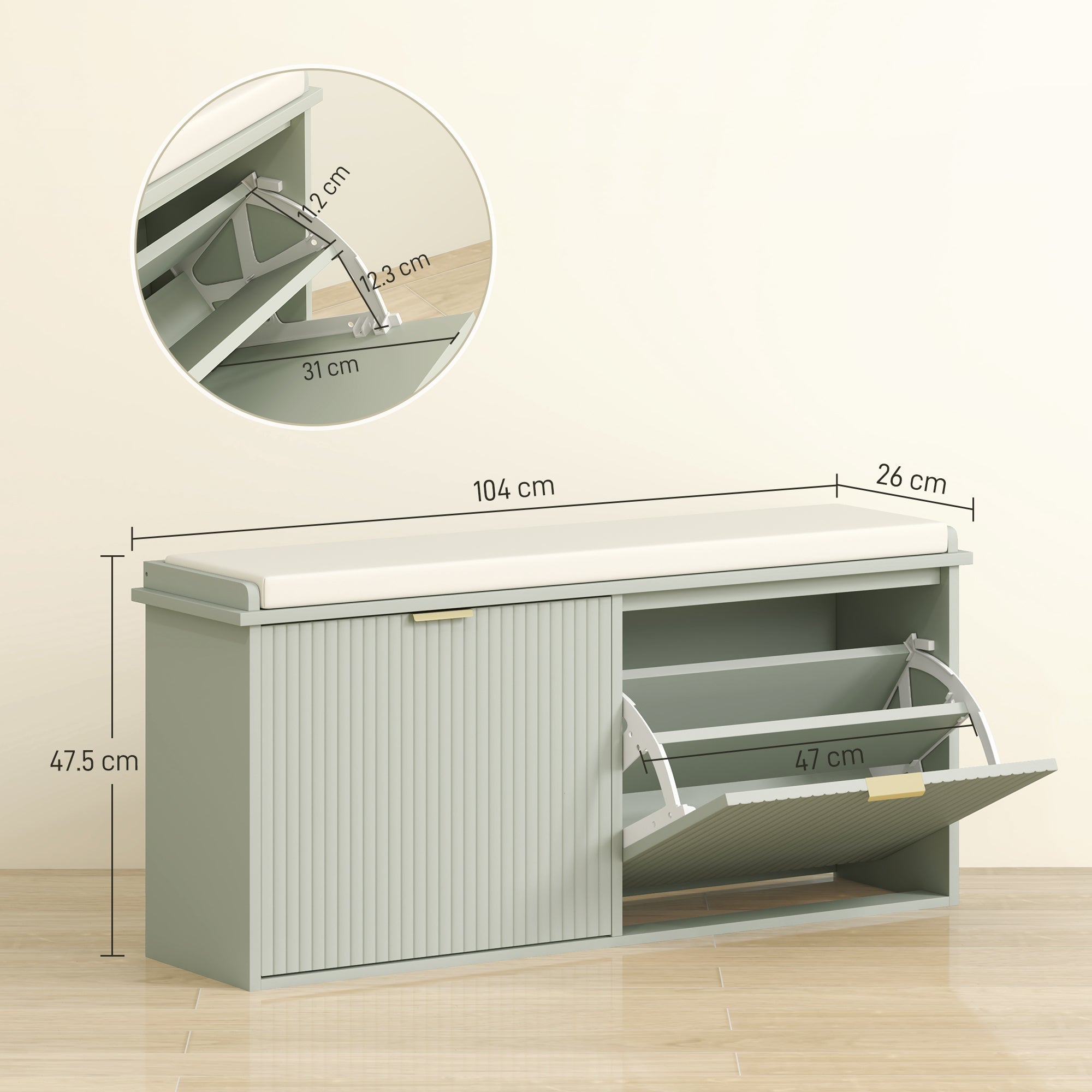 HOMCOM Elegant Ten Shoe Bench, with Top Seat - Green