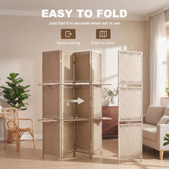 HOMCOM Wave Fibre Freestanding Folding Privacy Screen Panels, Room Divider, Natural Wood Finish