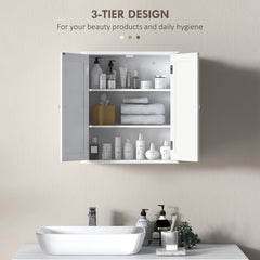 HOMCOM Bathroom Wall Cabinet, 3-Tier Wall-Mounted Bathroom Storage Cabinet with Adjustable Shelf, White