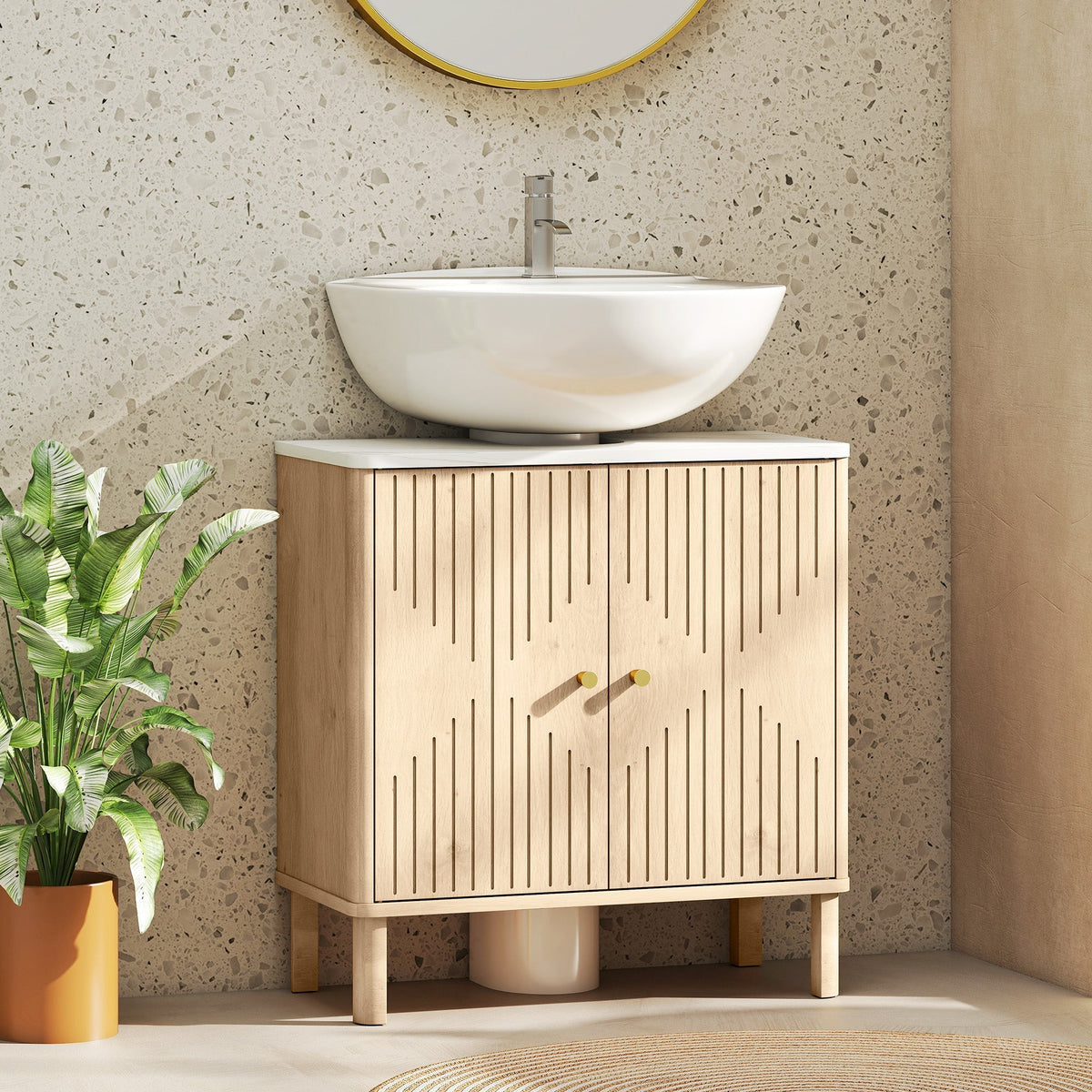 HOMCOM Under Sink Bathroom Cabinet for Basin without or with Pedestal - Oak