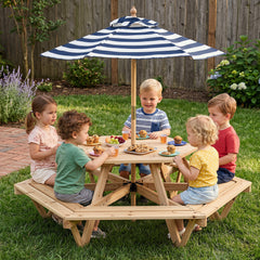 Children Activity Table with Chairs and Umbrella for Backyard or Patio Use-Natural