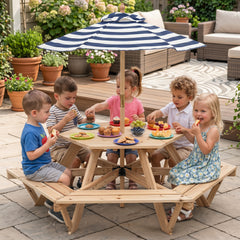 Children Activity Table with Chairs and Umbrella for Backyard or Patio Use-Natural