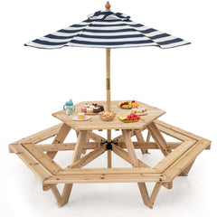 Children Activity Table with Chairs and Umbrella for Backyard or Patio Use-Natural