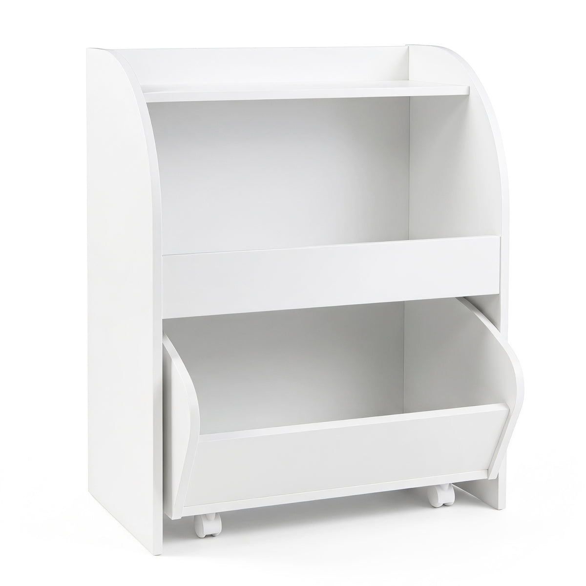 Children's Toy Storage Shelf with 2 Open Shelves and a Wheeled Drawer for Children's Bedroom-White