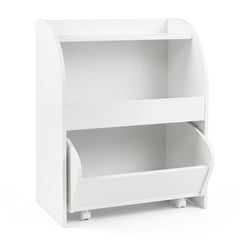 Children's Toy Storage Shelf with 2 Open Shelves and a Wheeled Drawer for Children's Bedroom-White