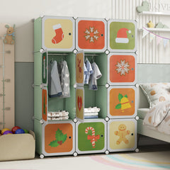 Children 12-Cube Wardrobe Baby Dresser Kids Bedroom Armoire-Green
